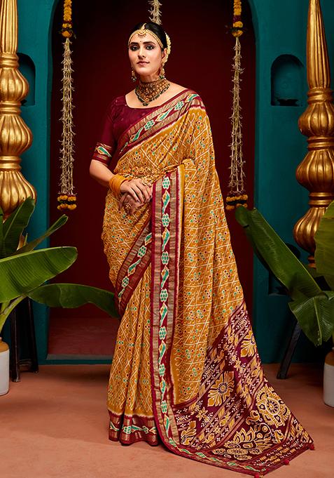 Mustard Woven Silk Saree Set