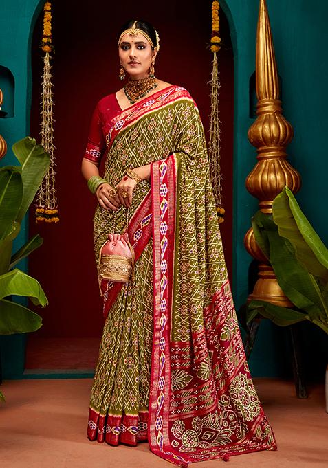 Mehendi Woven Silk Saree Set