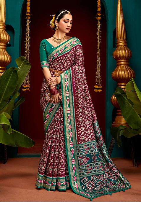 Wine Woven Silk Saree Set