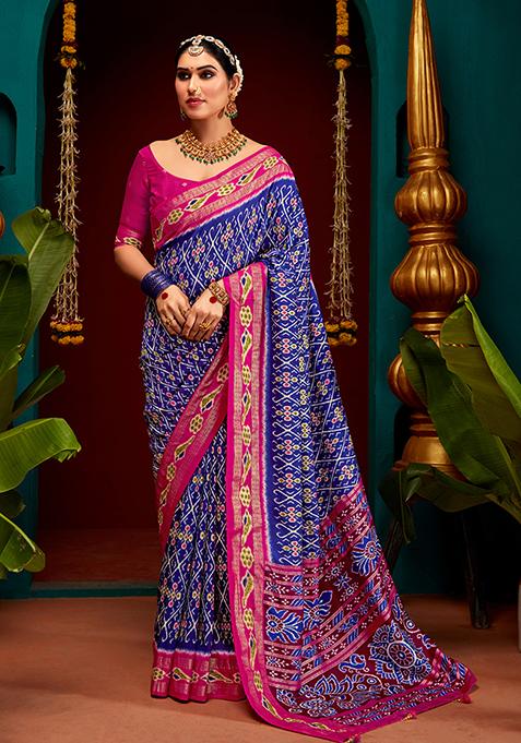 Royal Blue Woven Silk Saree Set