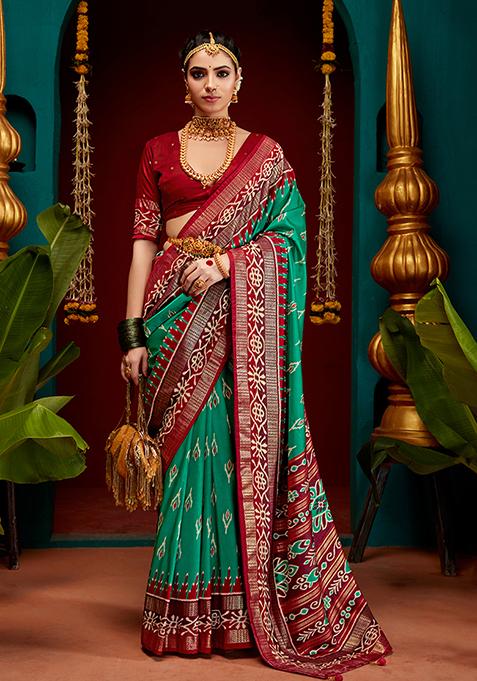 Sea Green Woven Silk Saree Set