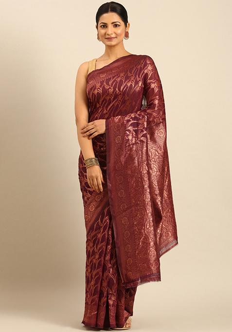 Violet Woven Cotton Saree Set