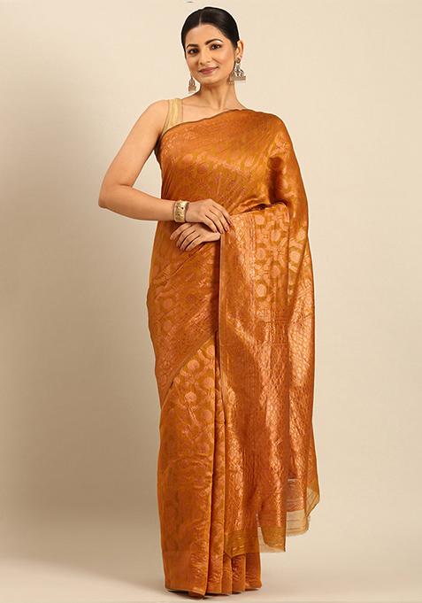 Yellow Woven Cotton Saree Set