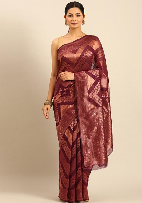 Violet Woven Cotton Saree Set