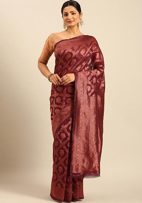 Violet Woven Cotton Saree Set