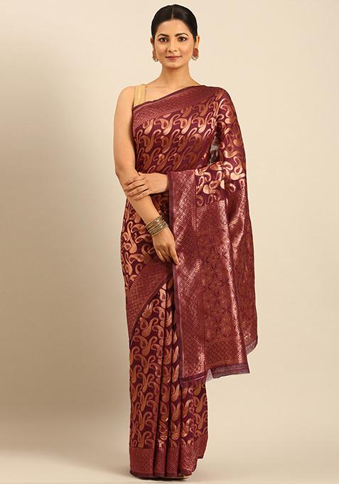 Violet Woven Cotton Saree Set