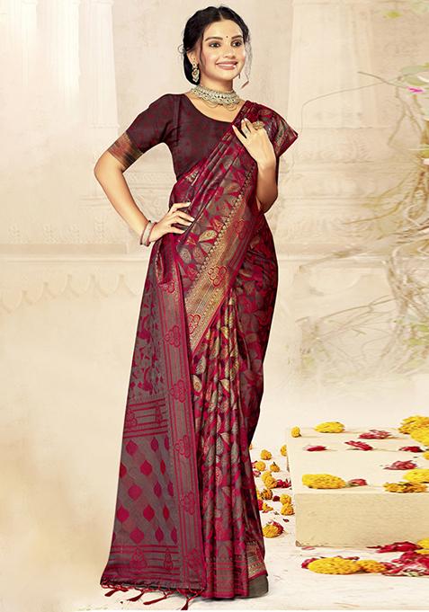 Violet Woven Cotton Saree Set