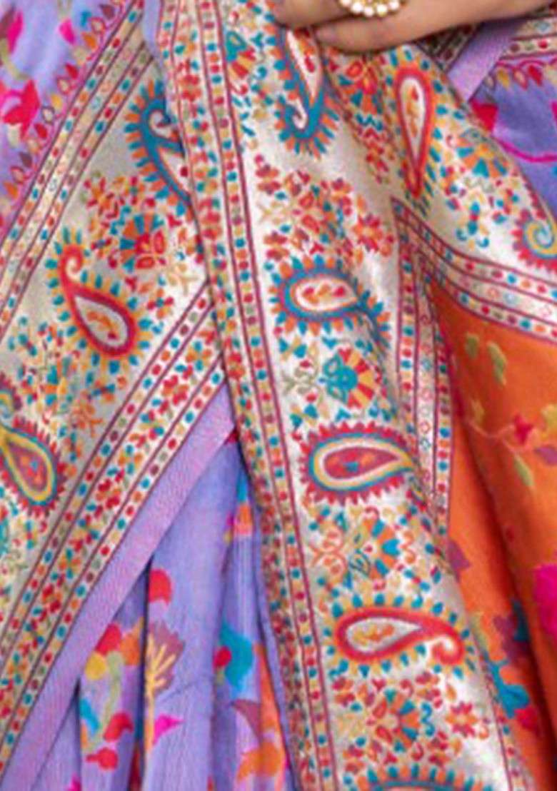 Purple Zari Banarasi Blend Cotton Saree Set with Thread Work for Diwali | Wedding & Festive Wear - Indya