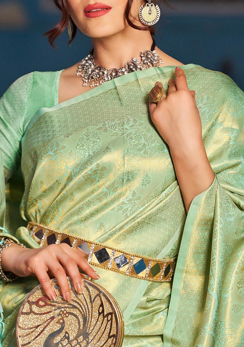 Grand Green Zari Woven Work Banarasi Silk Blend Saree Set - Indya