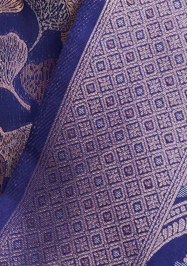 Navy Zari Woven Work Blend Banarasi Silk Saree Set for Diwali | Wedding & Festive Wear - Indya