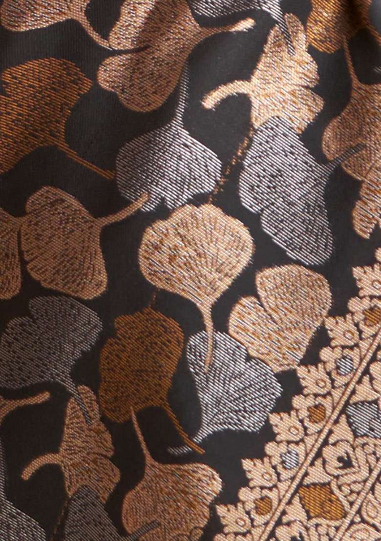 Black Zari Woven Work Blend Banarasi Silk Saree Set for Diwali | Wedding & Festive Wear - Indya