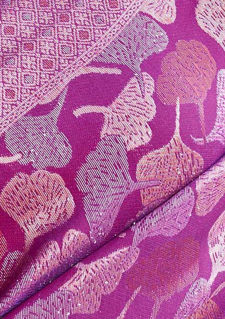 Wine Zari Woven Work Banarasi Silk Blend Saree Set