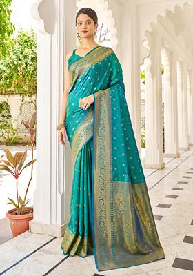 Green Zari Woven Banarasi Cotton Silk Saree Set