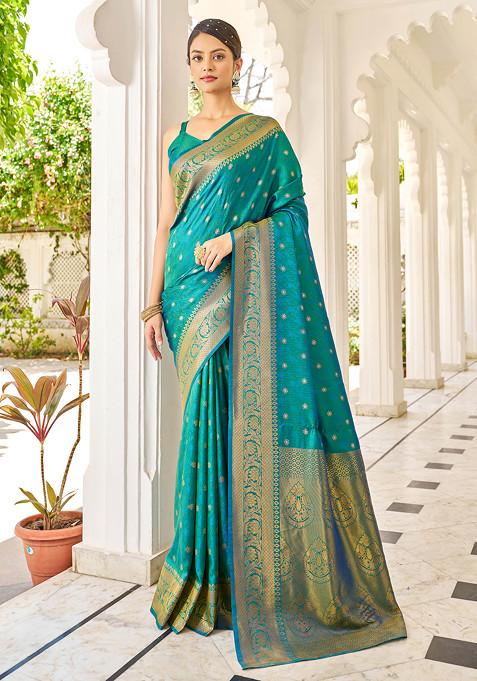 Green Zari Woven Banarasi Cotton Silk Saree Set