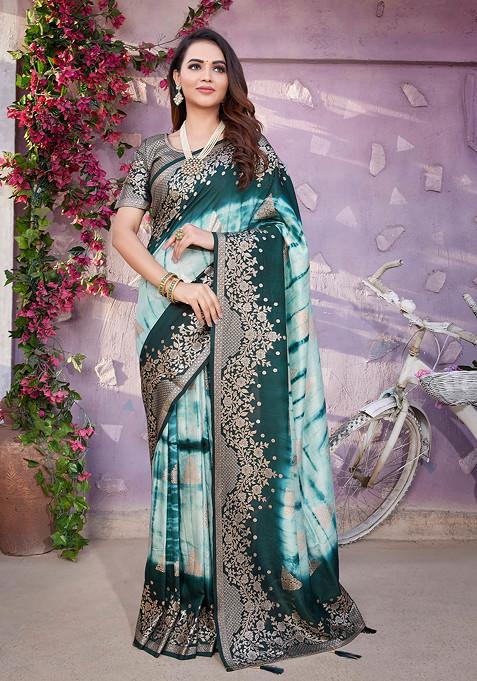 Blue Zari Woven Work Viscose Saree Set