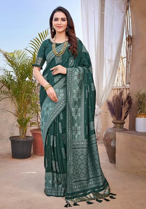 Green Zari Woven Work Viscose Saree Set