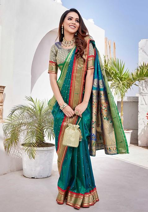 Green Zari Woven Work Paithani Silk Saree Set