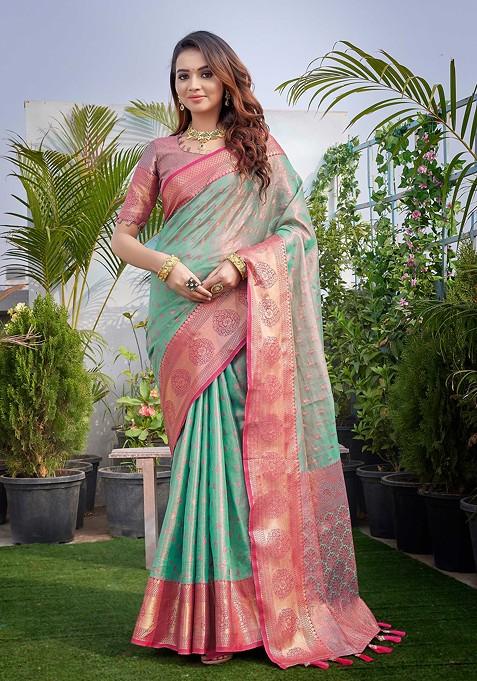 Green Zari Woven Work Soft Zarna Silk Saree Set