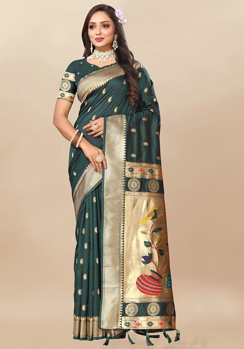 Green Zari Woven Design Paithani Silk Saree Set