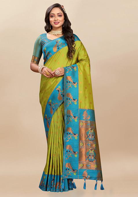 Lemon Yellow Zari Woven Design Paithani Silk Saree Set