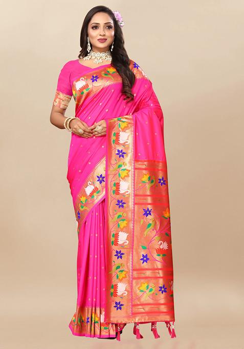 Light Pink Zari Woven Design Paithani Silk Saree Set