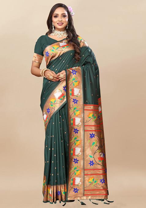 Green Zari Woven Design Paithani Silk Saree Set