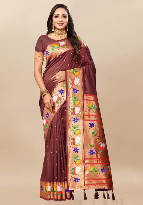 Violet Zari Woven Design Paithani Silk Saree Set