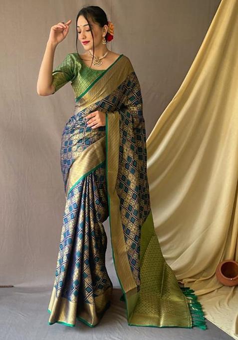 Green Zari Woven Design Patola Silk Saree Set