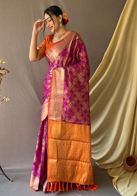 Purple Zari Woven Design Patola Silk Saree Set