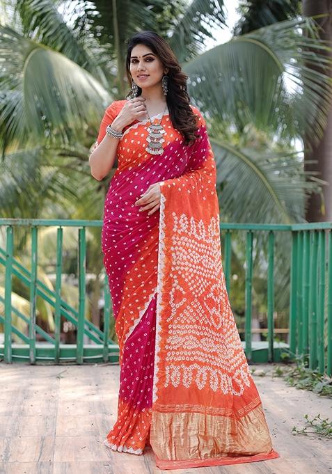 Light Orange Zari Woven Silk Blend Saree Set