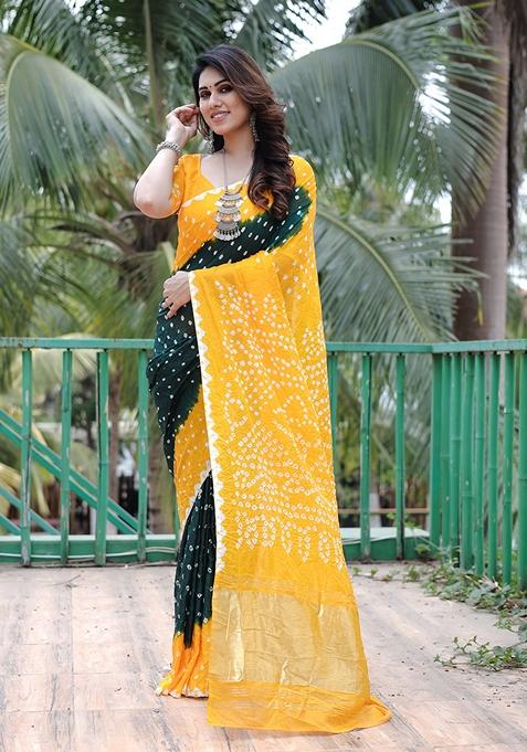 Yellow Zari Woven Silk Blend Saree Set