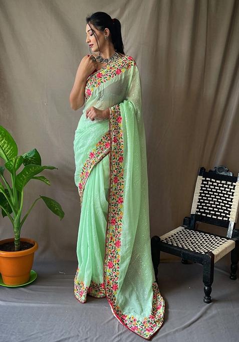 Green Zari Work Silk Saree Set