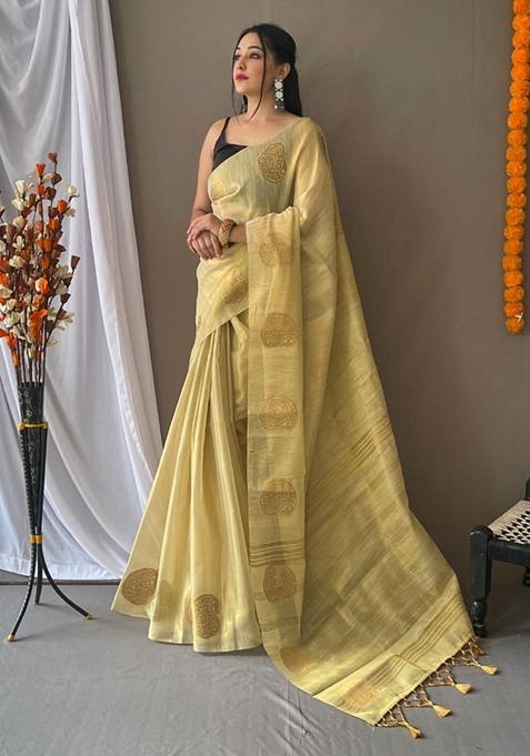 Mustard Yellow Zari Work Silk Saree Set