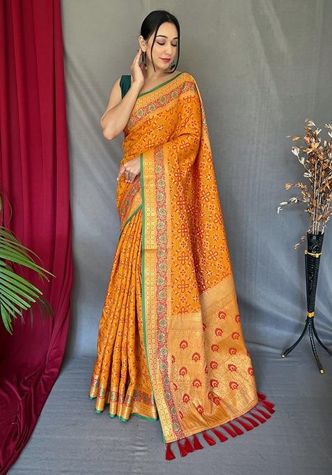 Yellow Printed Soft Silk Saree Set