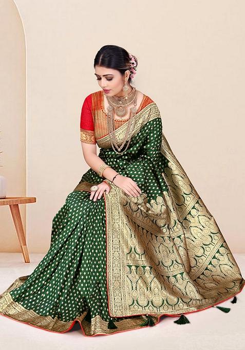 Green Zari Woven Silk Saree Set