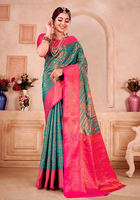 Rama Green Zari Woven Silk Saree Set