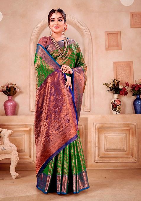 Green Zari Woven Silk Saree Set