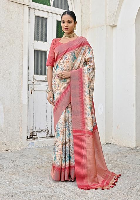 Firozi Zari Woven Tussar Silk Saree Set