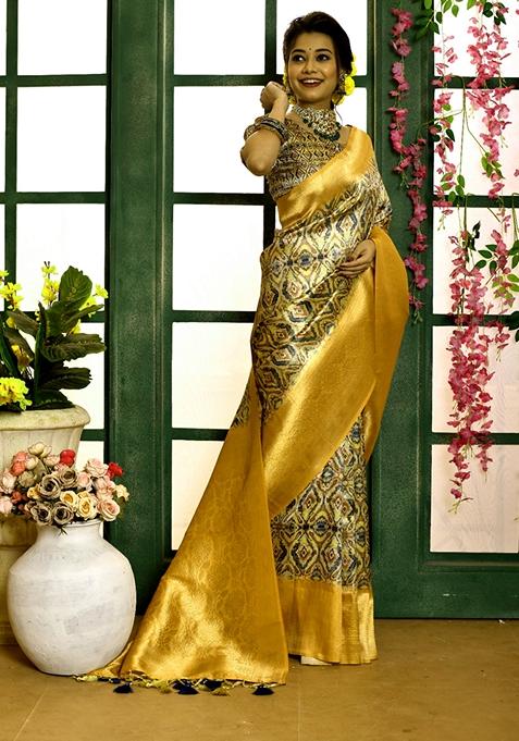 Yellow Zari Woven Soft Silk Saree Set