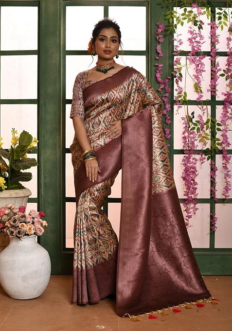 Purple Zari Woven Soft Silk Saree Set