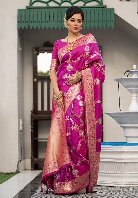 Purple Woven Katan Silk Saree Set