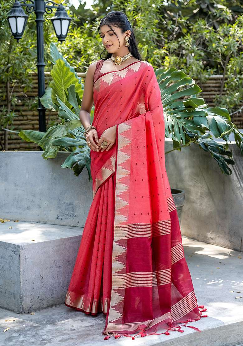 Gajari Zari Woven Tussar Silk Saree Set for Diwali and Festive Wear - Indya