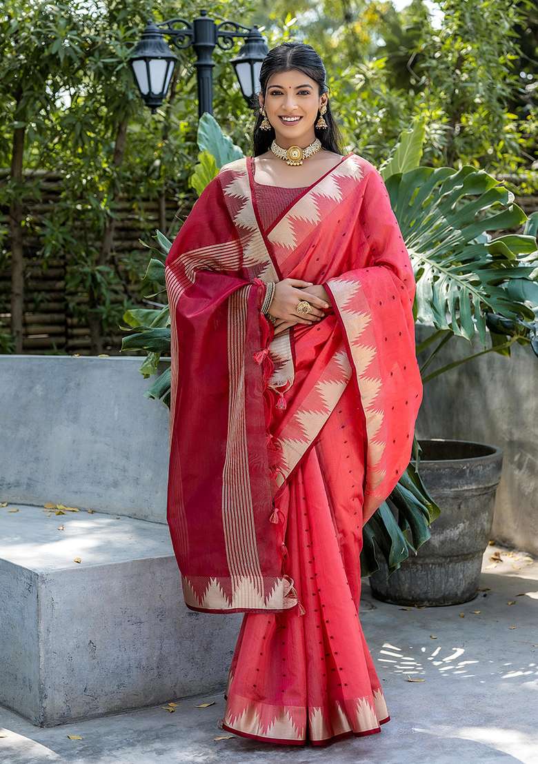 Gajari Zari Woven Tussar Silk Saree Set for Diwali and Festive Wear - Indya