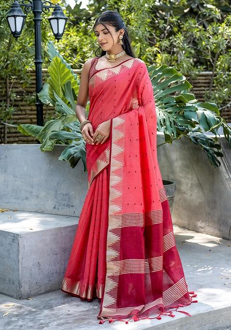 Gajari Zari Woven Tussar Silk Saree Set