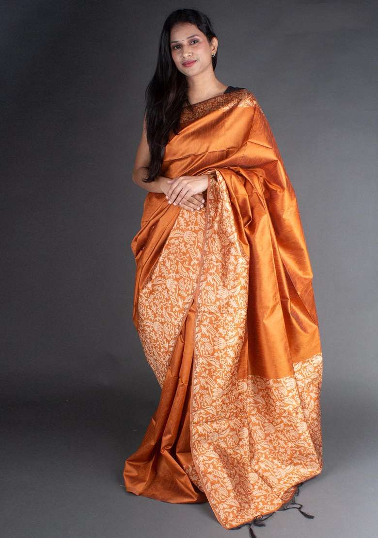 Brown Woven Raw Silk Saree Set for Diwali and Festive Wear - Indya
