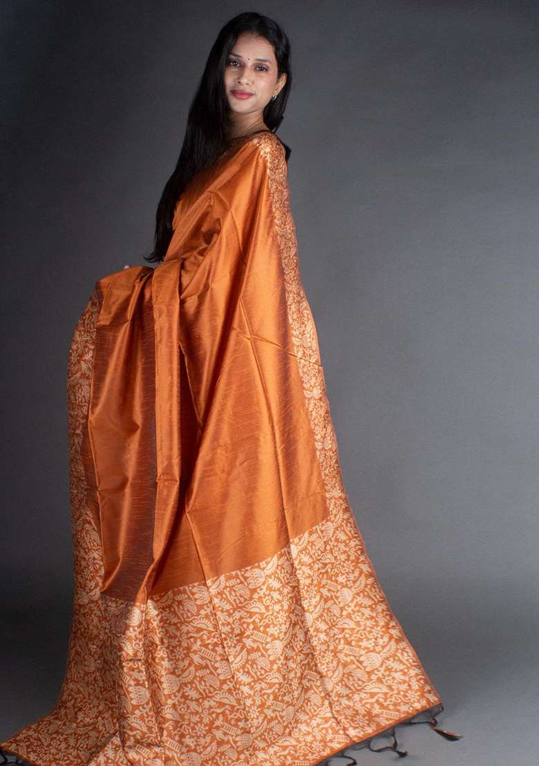 Brown Woven Raw Silk Saree Set for Diwali and Festive Wear - Indya