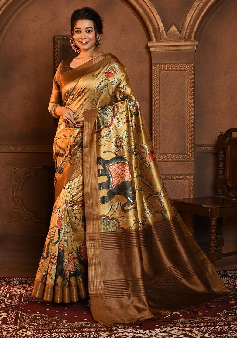 Yellow Zari Woven Tussar Silk Saree Set