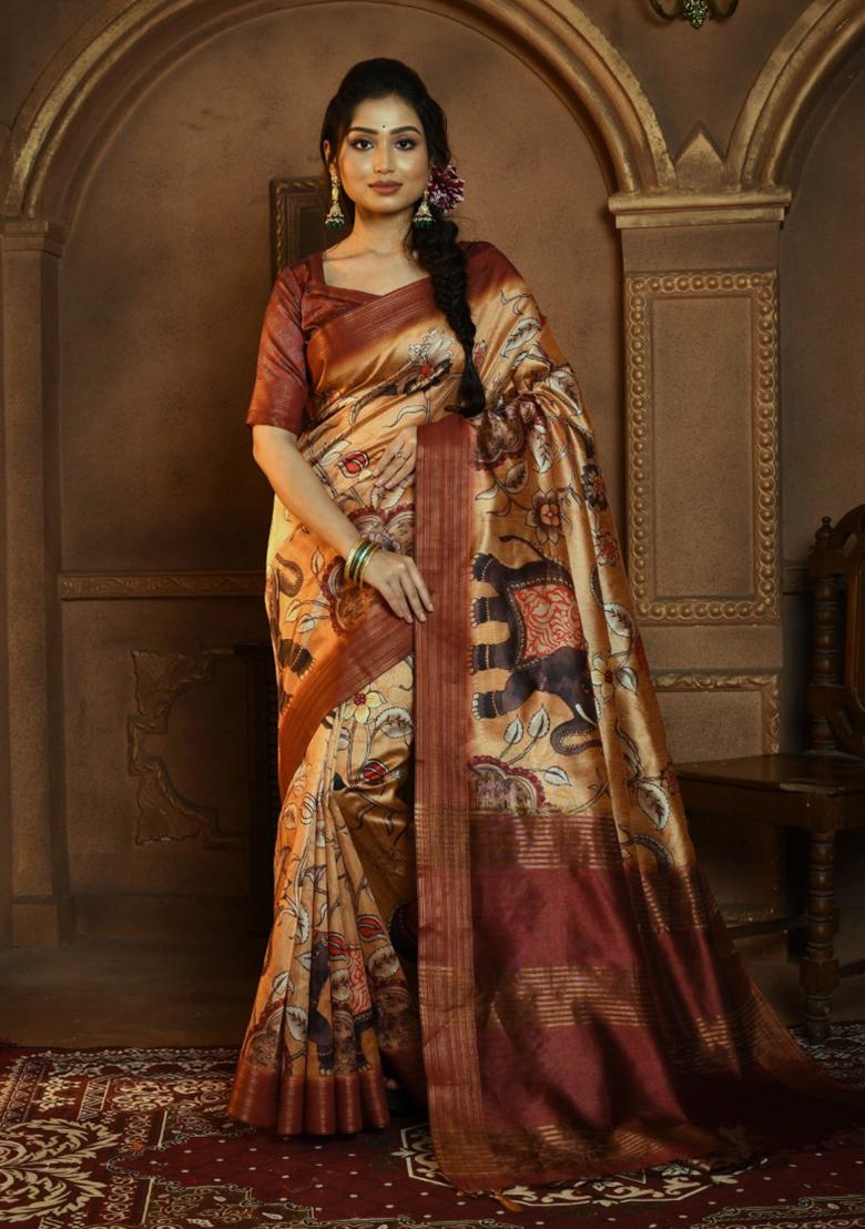 Red Zari Woven Tussar Silk Saree Set