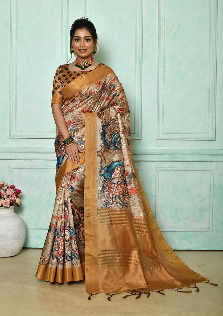 Yellow Zari Woven Tussar Silk Saree Set