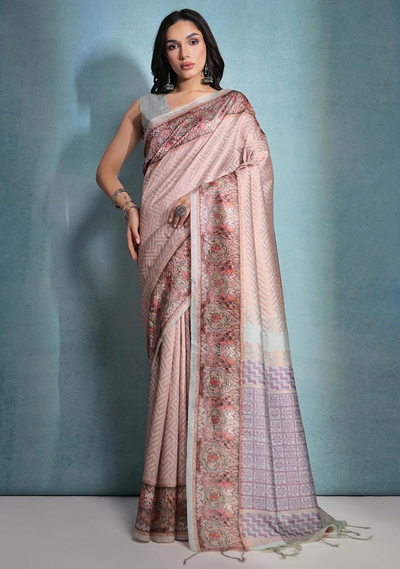 Chiku Brown Zari Woven Cotton Silk Saree Set